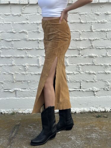 Vintage Arden B Tan Leather Maxi Skirt