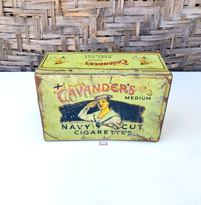 1930s Vintage Cavanders Navy Cut Cigarette Advertising Tin Box Embossed  CG231