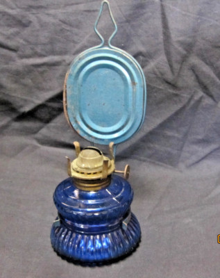 BLUE Handy Lamp Oil Kerosene Made In Japan Lamp W/ Reflector & Burner  Vintage