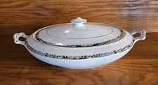 NTL Dinnerware Antique  China Serving Bowl Lidded Floral Crazing & Stain 11x7