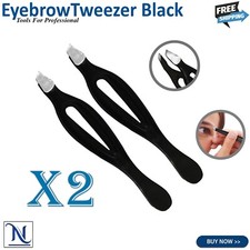 X2 Precision Eyebrow Tweezers   Black Stainless Steel Slant Tip Hair Remover
