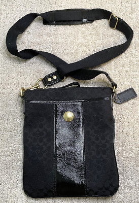 Coach Black Sutton Signature Stripe Crossbody Bag Handbag 41069 Purse