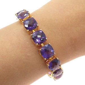Authentic 925 Sterling Silver Gold Plated Real Cushion-Cut Amethyst Bracelet 8"