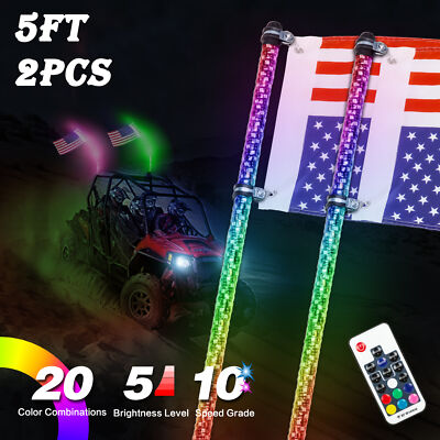 2Pcs 5ft LED Whip Remote Control Antenas LED Quick Release Light For ATV RZR UTV
