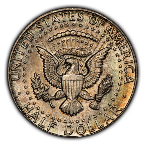 1964 50c Kennedy Half Dollar - Textured Rainbow Toning - BU - SKU-H2547