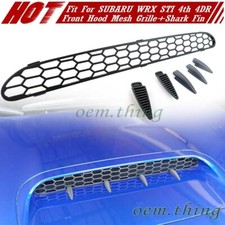 15-21 Fit For SUBARU WRX STI 4th Sedan Front Hood Mesh Grille + Shark Fin Black