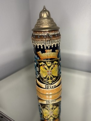 Original KING German Beer Stein Wien Vienna Pewter Lid 9.5'' Germany