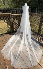 Cathedral Length Ivory Lace Net Bridal Wedding Veil with Comb