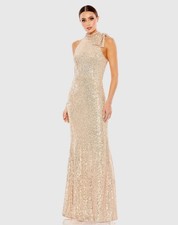 New MAC DUGGAL Size 2 Gold 11280 SEQUINED HALTER NECK Bow Formal GOWN Dress NWT