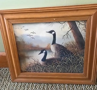 Vtg. Geese Framed Print Signed 13 1/4 x 11 1/2 inches tall.