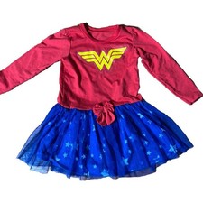 Wonder Woman Toddler Tutu Dress Star Skirt Glittery Logo Long Sleeve 2T Read