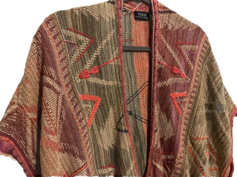 Polo Ralph Lauren Southwest Seda Lino Tejido Envolvente Poncho Envolvente Suéter Pequeño $598 Foto 2 de 4