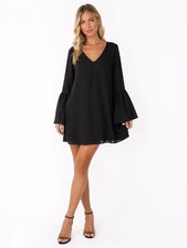 Lulus Black Bell Sleeve Mini Dress V-Neck Flowy Long Sleeve Size S