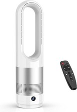 Bladeless Tower Fan Silver 8 Speed Remote Control Sleep Mode 8H Timer