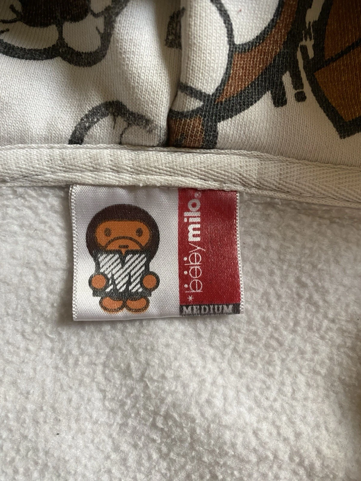 A BATHING APE (BAPE) Felpa con cappuccio zip intera vintage A Bathing Ape x Baby Milo RARA bianca streetwear M BAPE