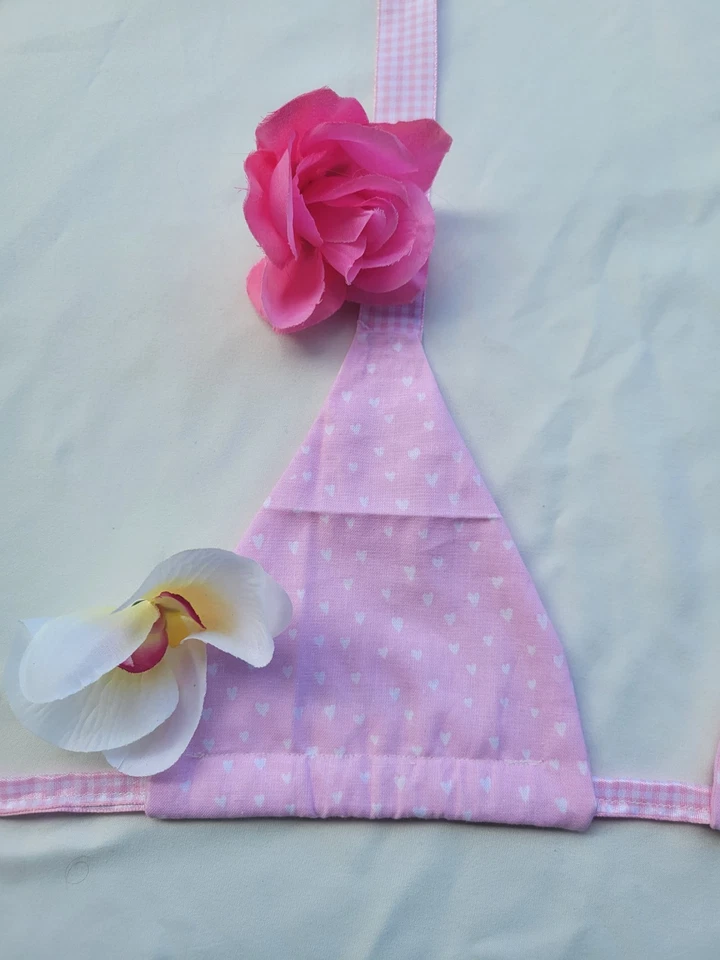 Handmade Pink Polkadot Triangle Bikini Top Swimwear Swimsuit Bikini - Image 4 of 4