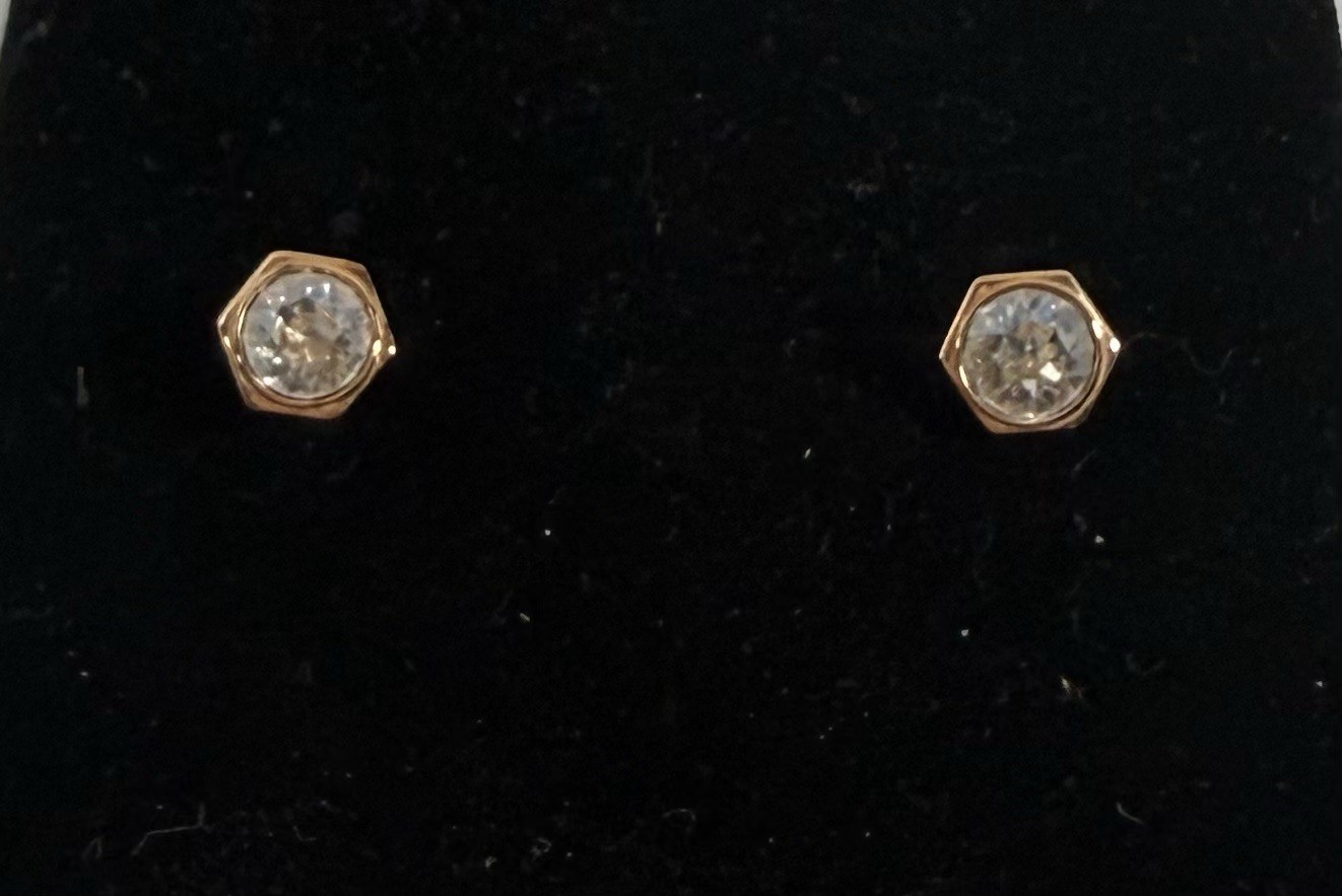 Vintage Swarovski Signed White Crystal Diamond Like Gold Tone Studs