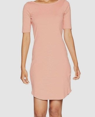 Three Dots Women's Pink Solid Knit 3/4 Sleeve Cotton Pull-Over Dress Size S