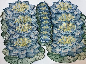 ITALY Rare *JESURUM Table 8 PLACEMATS 8 COASTERS Vintage ~LILY PADS Flowers JUTE