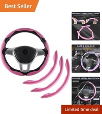 3pcs Carbon Fiber Anti-skid Steering Wheel Covers - Stylish Pink Design