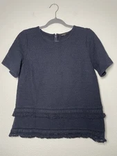 BANANA REPUBLIC Womens Size Medium Navy Blue Textured Layered Zip Blouse