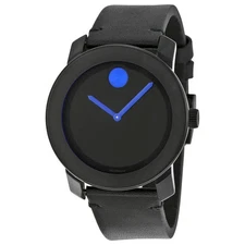 Movado Bold Quartz Black Dial Black Leather Men's Watch 3600307