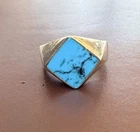 Vintage 925 Mexico Silver Ring With Square Flat Turquoise Gemstone. Size 12.5