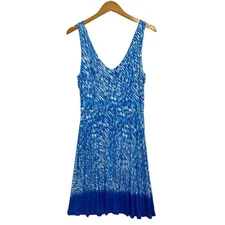 Athleta Womens Tank Dress Medium Blue White Sleeveless Starfish Ocean Reef Print