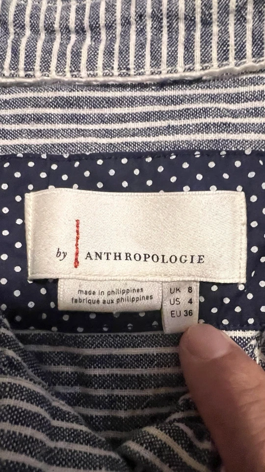 Mameluco Anthropologie Azul Blanco Rayas Talla 4 Seersucker Mezcla de Lino Corbata Frontal Foto 3 de 4