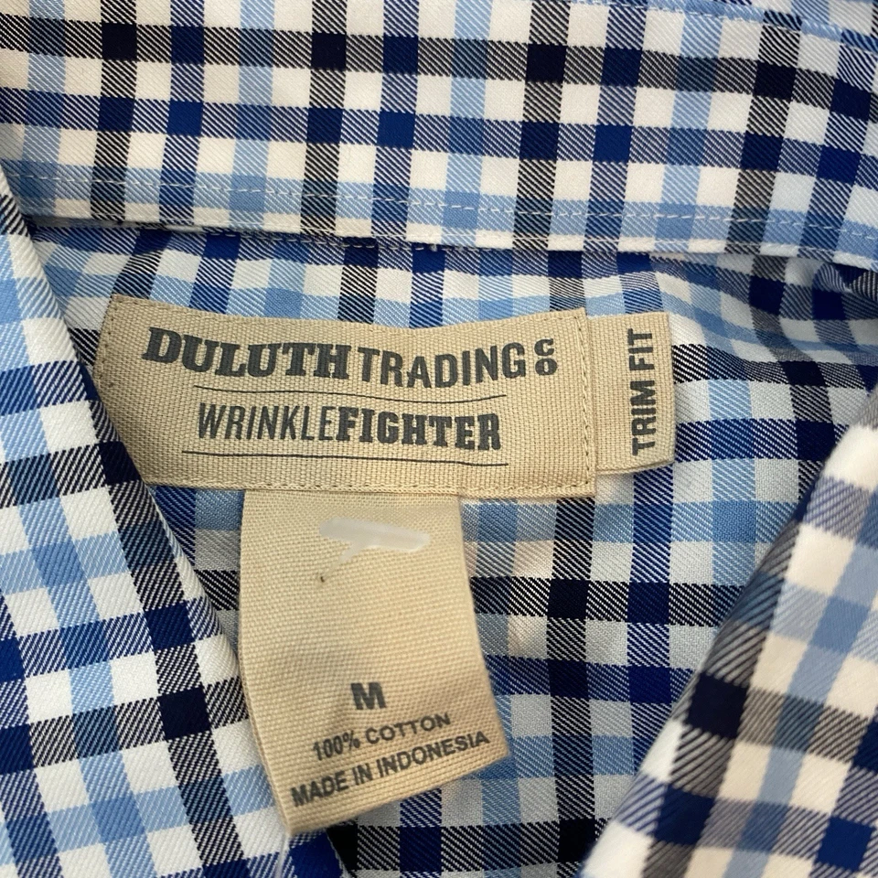Duluth Trading Mens M Blue Plaid Wrinklefighter Trim Fit Button Down Shirt NWT - Image 4 of 4