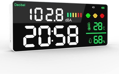 Dezibelmessgerät Wandbehang Schallpegelmesser 11 Zoll große LED-Anzeige + Zeit + Humi