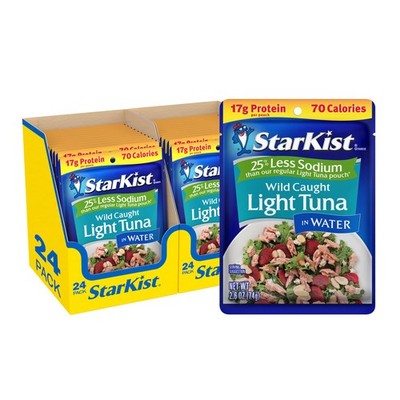 StarKist Light Tuna in Water 25% Less Sodium Pouch 2.6 oz  24 Pack