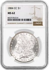 1884 CC Carson City $1 Morgan Silver Dollar NGC MS62 Uncirculated Coin #014