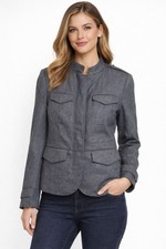 Banana Republic Gray Wool Blend Melange Military Utility Jacket 10 Petite Preppy