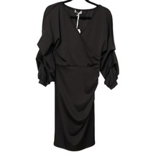 NEW Grace Karin Surplice Black Ruched Puff Sleeve Bodycon Little Black Dress S