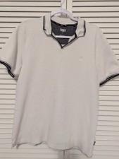 DKNY Men's White Polo Shirt, Medium Blue-Striped