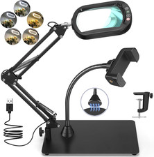 12X Square Magnifying Glass with Light and Stand, Real Glass LED Lighted Magnifi