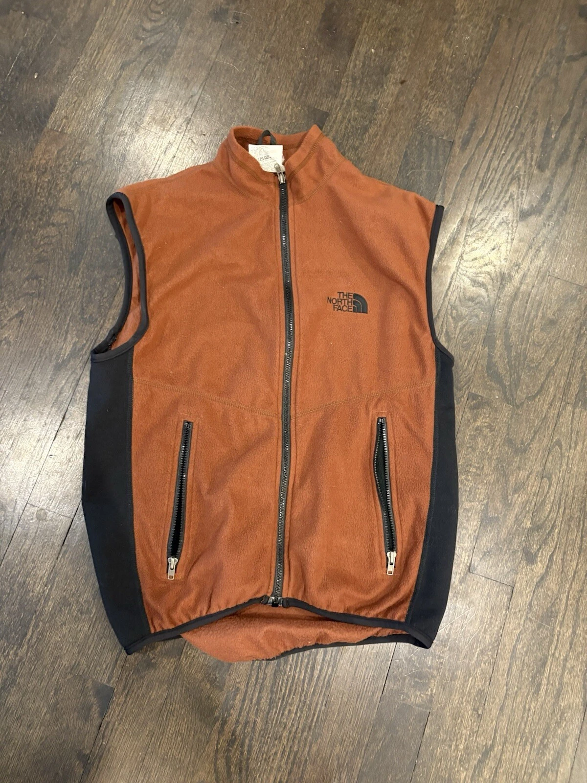 Vintage The North Face Men's Thermal Fleece Vest Sz M Brown Black Zipper