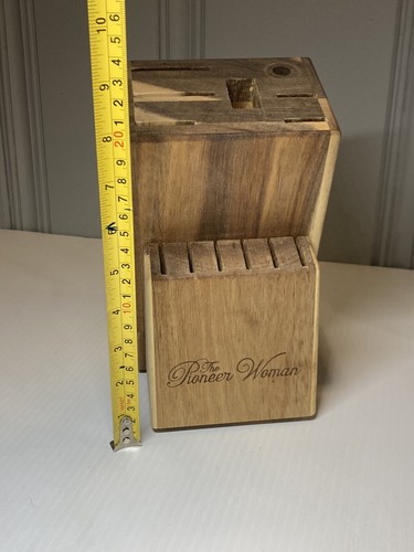 The Pioneer Woman Rustic Wood Knife Block 13 Sections Scissors Sharpener 6 Steak - Picture 9 of 9