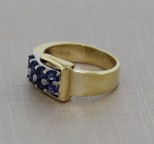 ESTATE 18k Yellow Gold 0.80 CT Tanzanite Diamond Buckle Cocktail Ring Size 6.5 - Picture 3 of 5