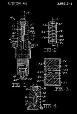 1975 - Spark Plug With Inductive Suppressor - S. J. Green - Patent Art Poster