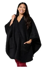 Warm & Cozy Women's Faux Sherpa Angel Wrap Black