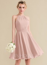 JJs House Chiffon Bridesmaid Dress 10 Dusty Rose A Line Scoop Neck Barbie Core