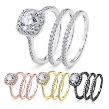 18K Rose Gold Yellow Gold Plated Wedding Ring Set 5A Cubic Zirconia Bridal Set