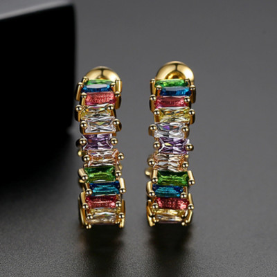 Colorful Zircon C Shape Earrings Simple Fashion Women's Gold Plated Jewelry Gift