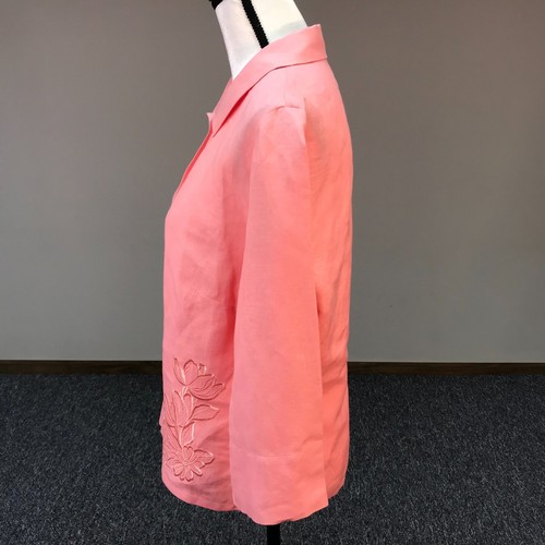 Talbots Women's Linen Size 10 3/4 Sleeve Button Shirt Embroidered Pink - Picture 4 of 7