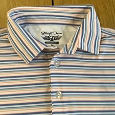 Straight Down men s Performance Golf Polo Shirt Striped Blue Gray White Medium