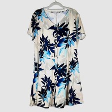Manydress - Women's Size XXL - Antique White Dress With Blue Floral Short Sleeve