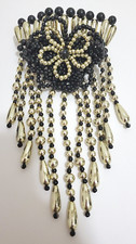 VINTAGE Hair Accessory Black Gold Beaded Clip Barette Bow 80s 90s 1980 1990