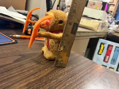 Vintage 1960s Japan Flocked Fur Windup Walking Monkey with Ski Toy